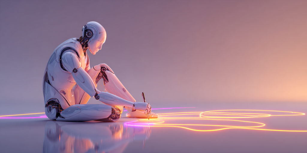 katonak7424 A sleek humanoid robot sitting upright while drawin 4e256457 599d 4a6c af75 54c4609828ae